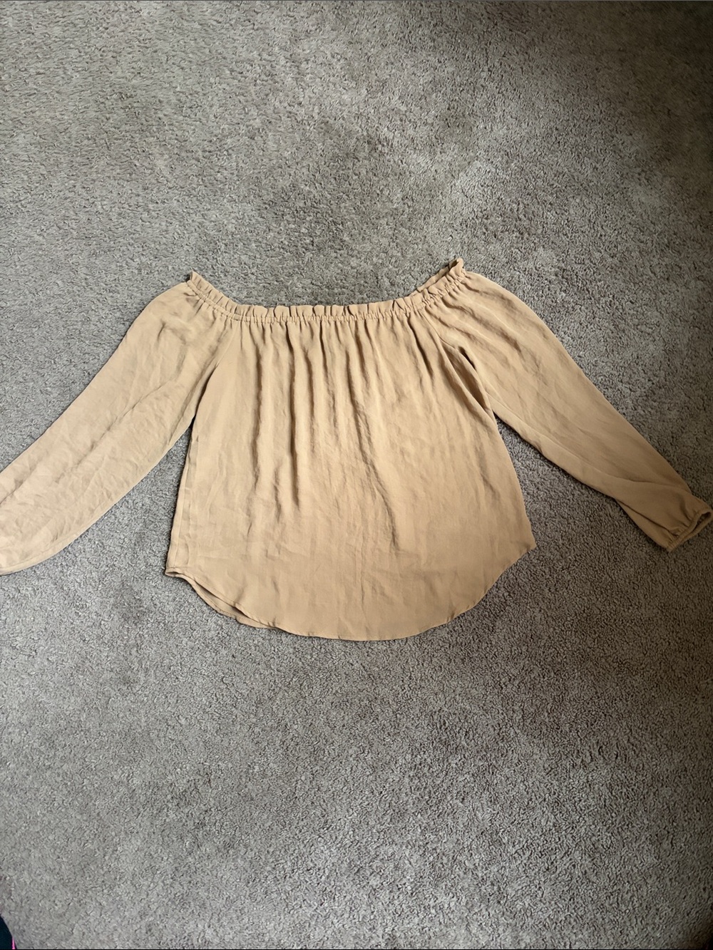 Off-Shoulder Long Sleeve Top in Beige